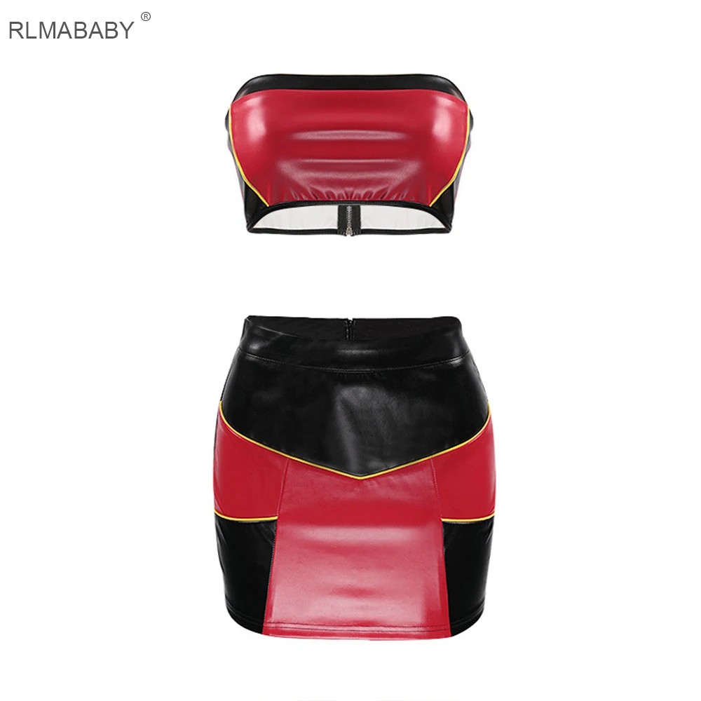 RLMABABY лоскутное Искусственная Кожа PU комплект из 2 частей женское платье
