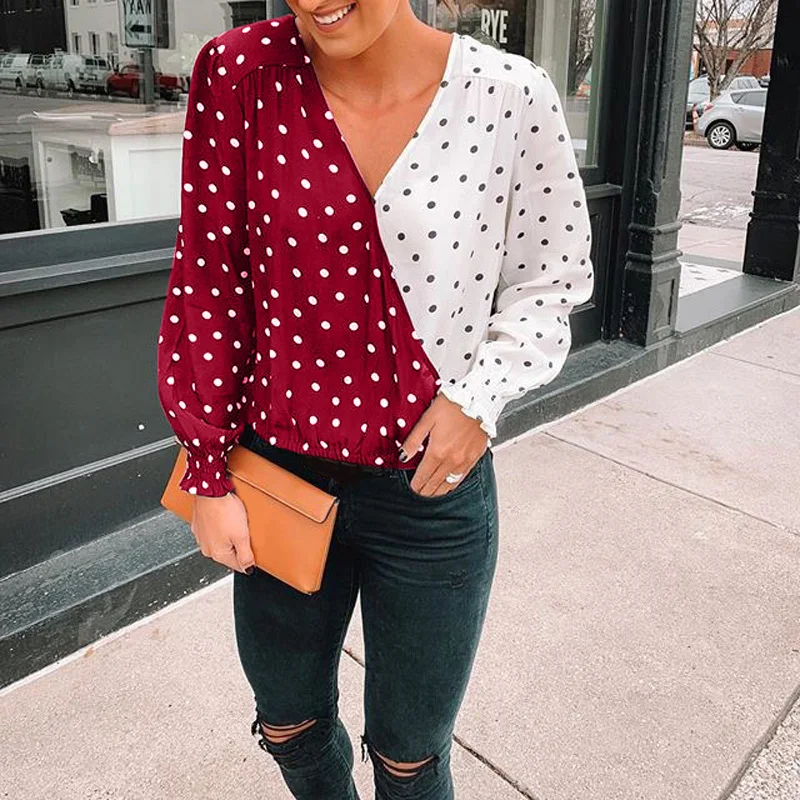 Женские топы с v-образным вырезом и длинным рукавом женская блузка праздничная