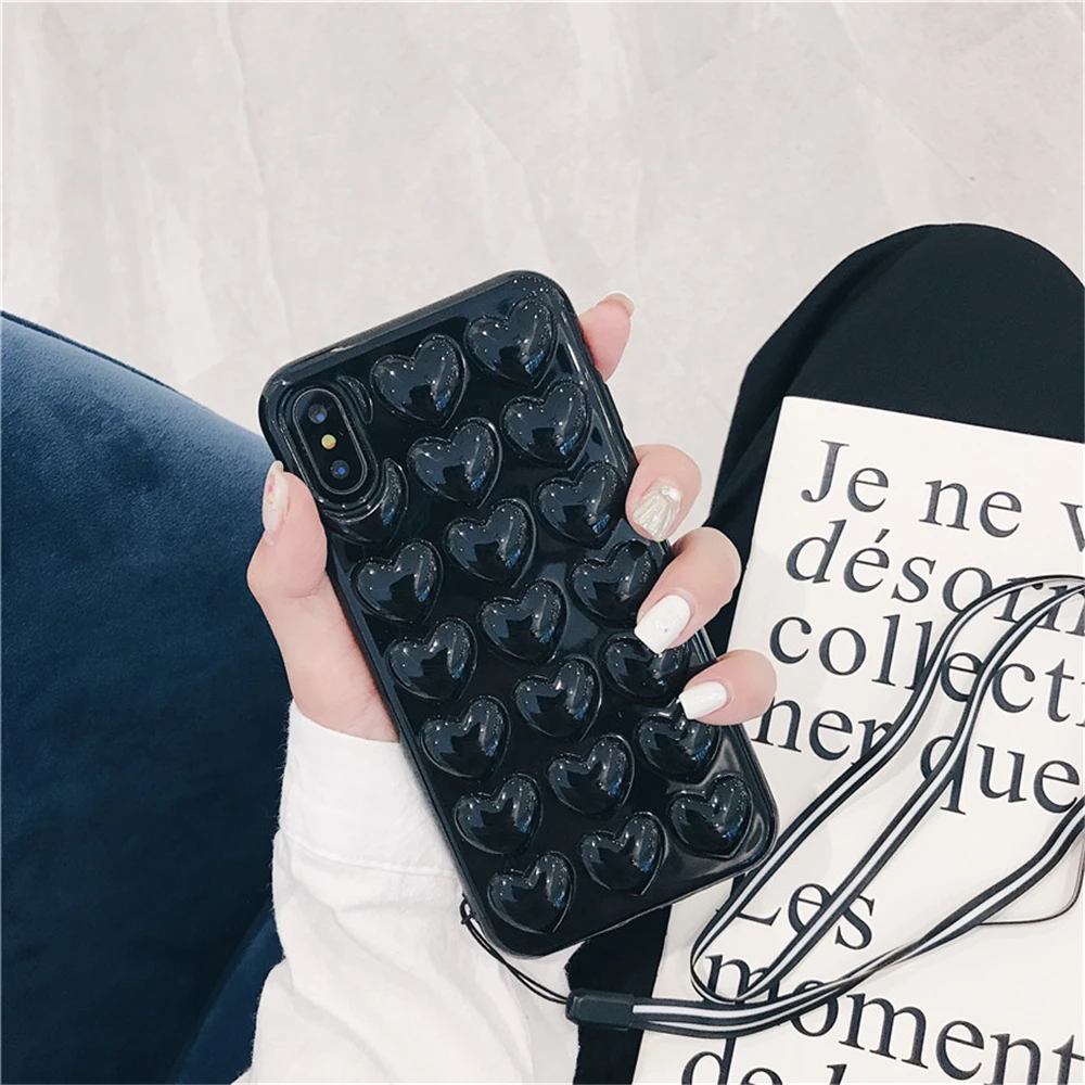 3D Love Heart Phone Case For iPhone X XS MAX XR Cartoon Cases 7 8 6 6S Plus Soft TPU Protection Cover With Lanyard |