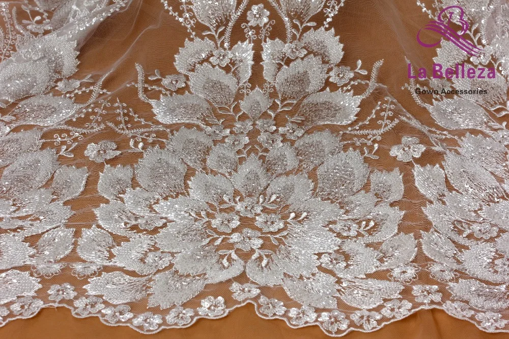 La Belleza Новое тяжелое вышитое бисером свадебное платье кружевная ткань off white beads блестки кружевная ткань большие цветы узор кружева 1 ярд