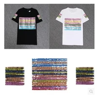 clothing women shirt top diy pop patch color stripes sequins deal with it t shirt girls patches for clothes boy sticker badge