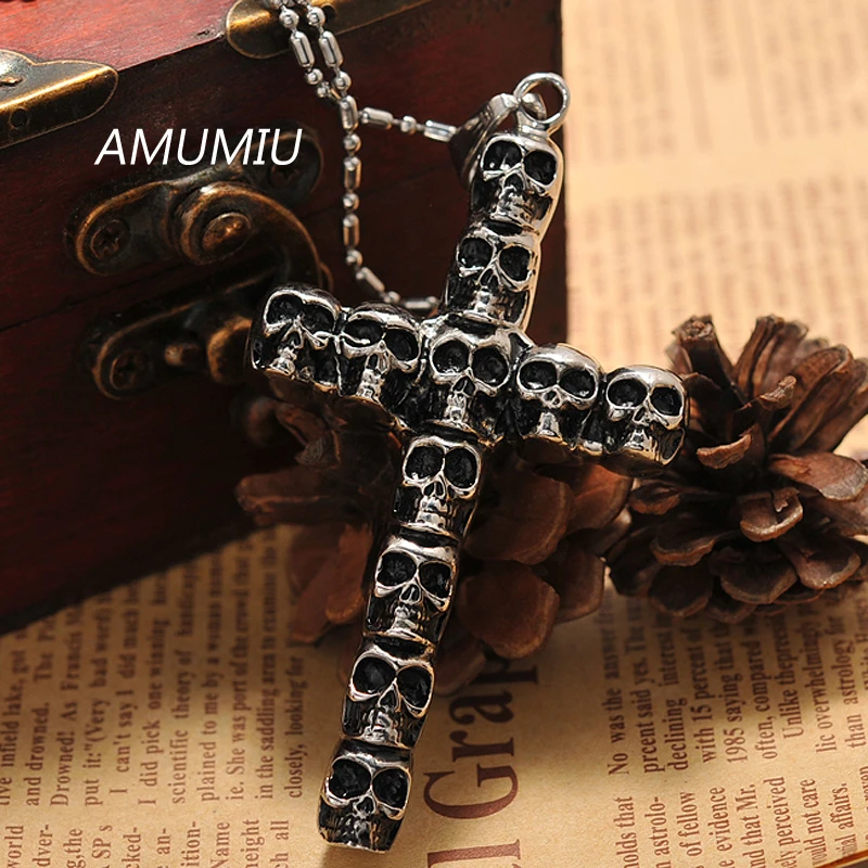 AMUMIU модное мужское ожерелье из нержавеющей стали с кулоном в виде черепа зла и