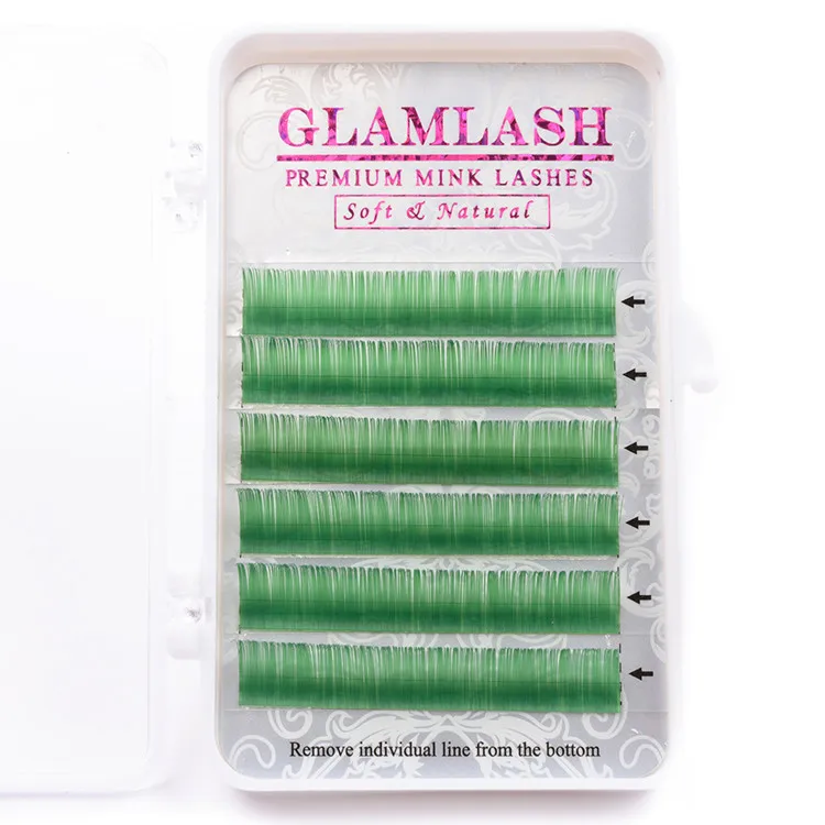 green Glamlash Премиум; цвет нежно-фиолетовый, синий, коричневый, зеленый, красный, Цвета наращивание ресниц отдельных искусственной норки накладные ресницы для наращивания, макияж, cilios - Цвет: green