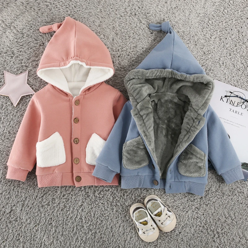 

fashion Brand Children Coat Jackets Cute pocket Hooded Wool Coats for Girl Kids Jacket Infant Outwear wsrm clothing