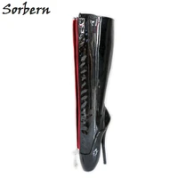 sorbern sexy ballet boots fetish pain black patent custom circumference heelless lace up knee high ballet fetish pain boots