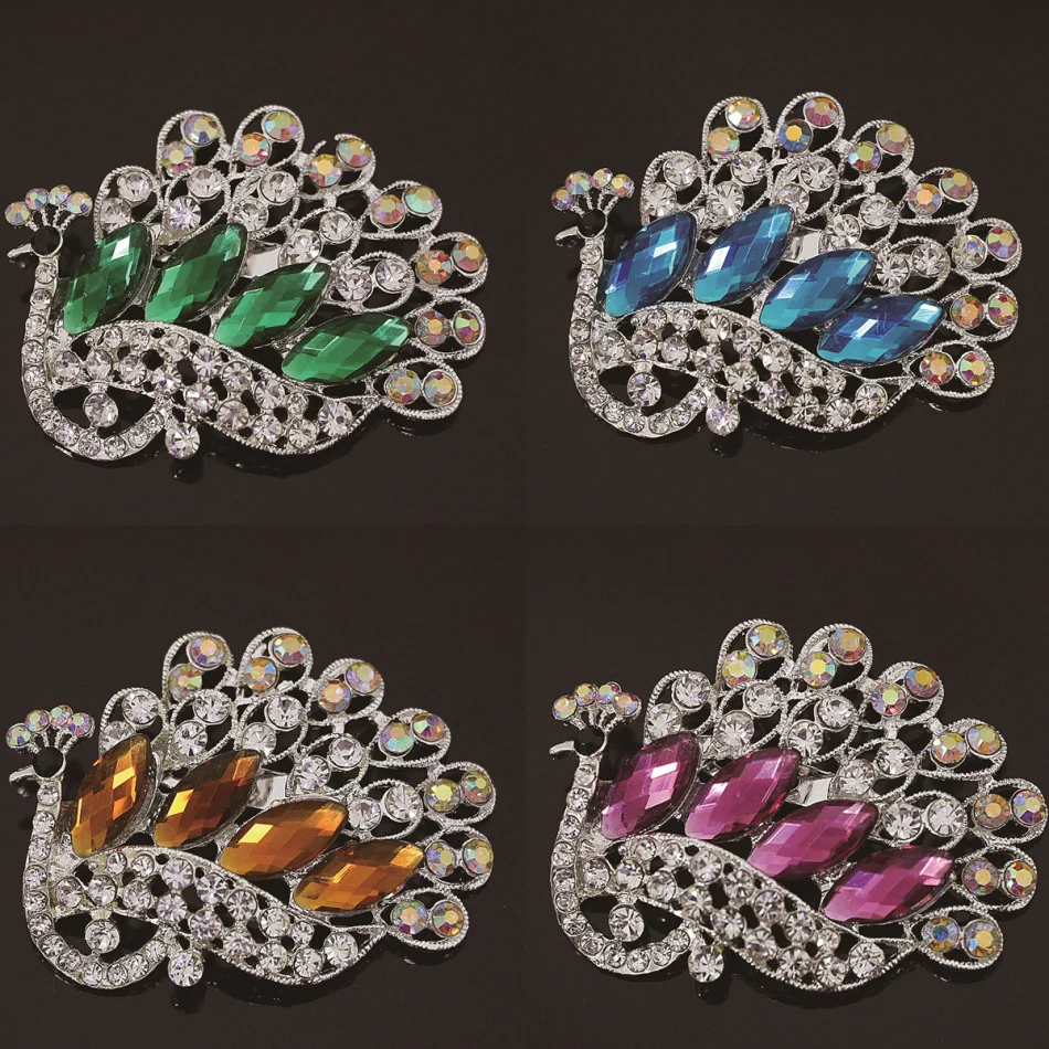 Мода Богемия Павлин Брошь животных красочный дизайн со стразами серебристый