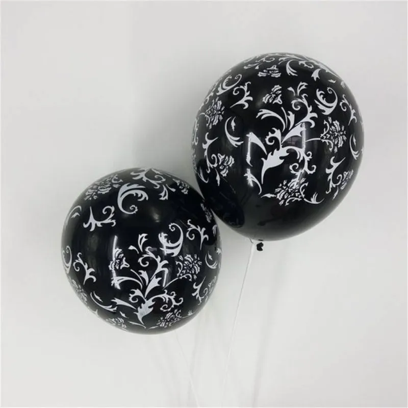 Черный 200 шт./лот, черные и белые латексные шары с дамасской печатью, 12 дюймов, Qualatex, вечерние латексные шары для дня рождения, свадьбы, юбилея - Цвет: Черный