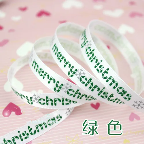10 мм красный зеленый буквенный принт Grosgrain ленты Счастливого Рождества атласные