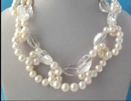 Beautiful White Freshwater Pearl &amp Faceted Clear Crystal Necklace 19&quot | Украшения и аксессуары