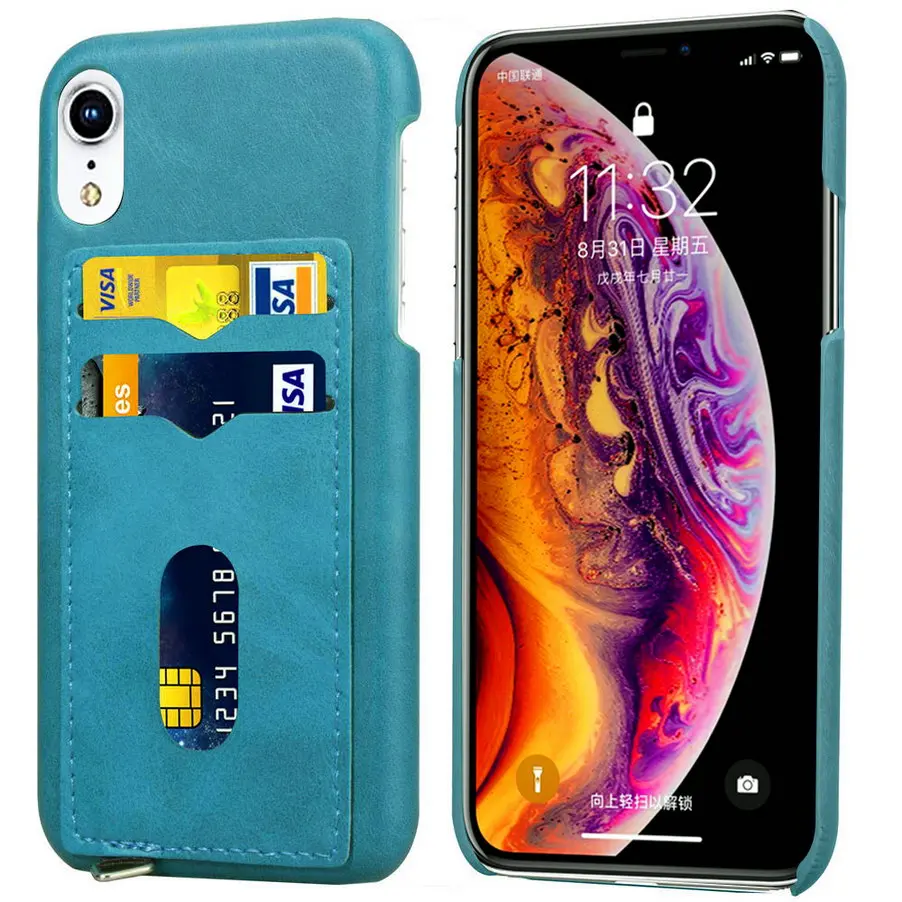 Blue 2-слойный Бизнес кредитной сотовый телефон карман для iPhone XS XR MAX чехол сотовый телефон ID держатель для карт тонкий чехол для iPhone 7 8 плюс 6s чехол для iPhone 6 плюс Чехол - Цвет: Blue