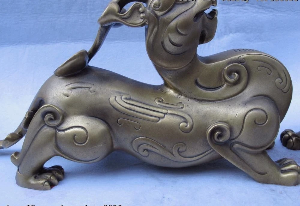 6 Chinese Folk Brass Copper Feng Shui Evil Foo Dog Lion Kylin Brave troops Pair | Дом и сад