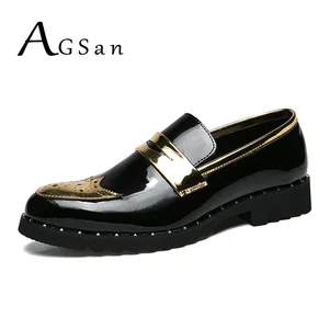 AGSanМужская обувь с перфорацией типа броги; Модные мужские лоферы; Модельные туфли; Цвет черный, золотой; Мужские лоферы без застежки; Мужская Свадебная обувь; Большие размеры 38-45