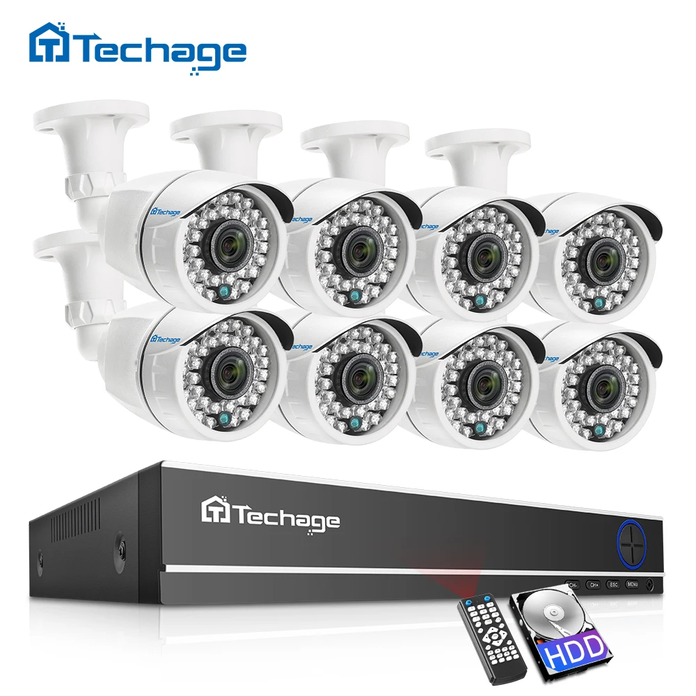 Techage 8CH 1080P цифровой видеорегистратор HD CCTV безопасности Системы 8 шт. 2MP инфракрасный наружный водонепроницаемый AHD Камера P2P видео набор для наблюдения 2 ТБ HDD