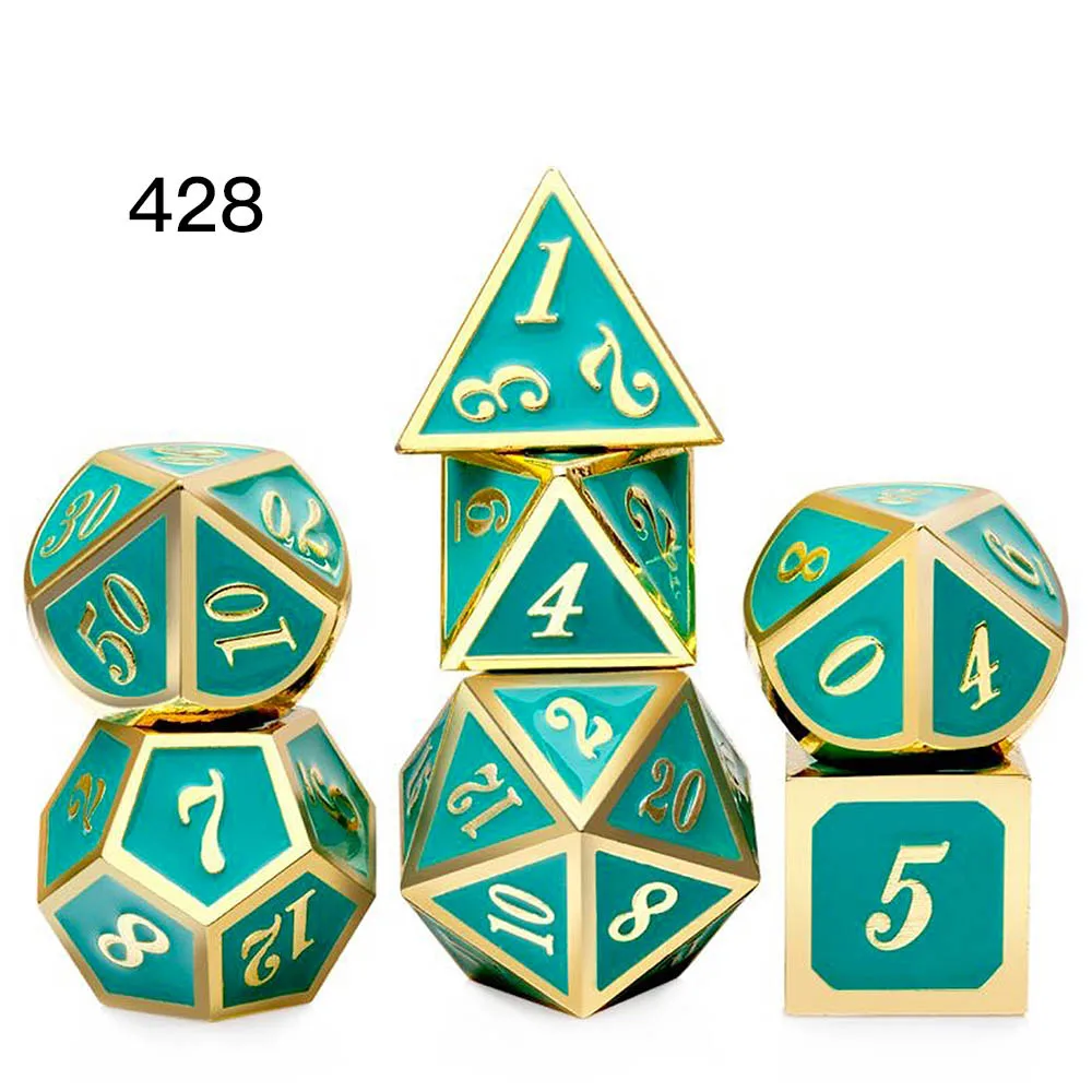 428 DnD металлические кости RPG MTG кубики курсивом шрифт кости включают кости мешочек разные цвета D4 D6 D8 D10 D12 D20 - Цвет: 428