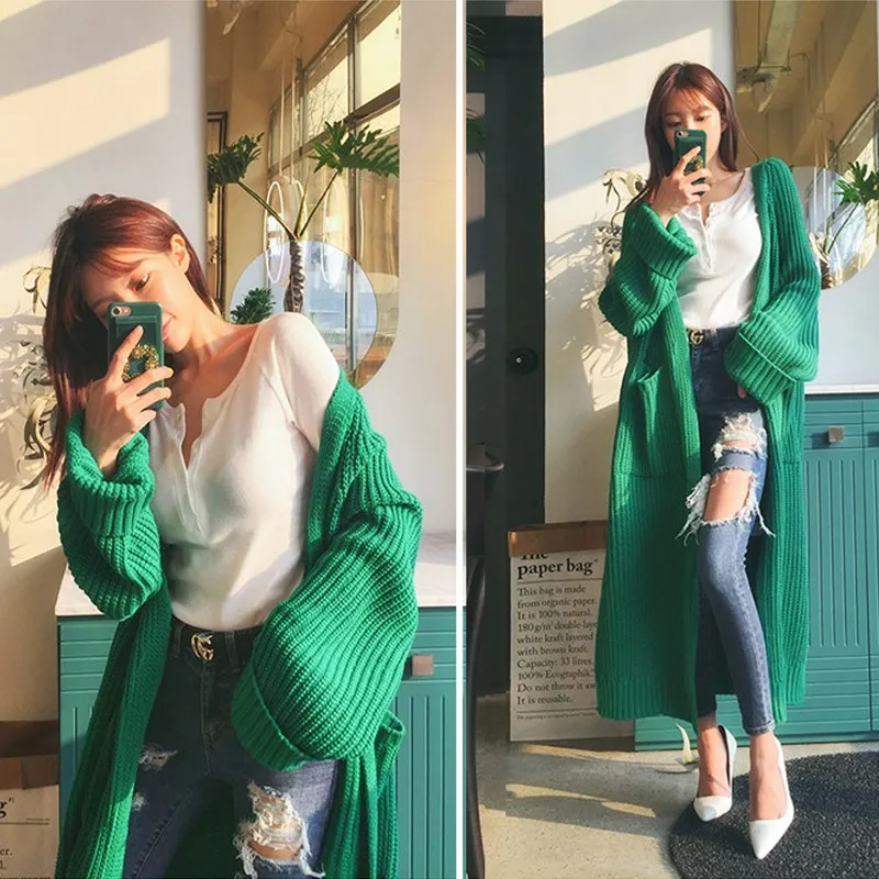Korean Fashion Women Sweater Cardigan Autumn Winter Long Sweaters Coats Woman Solid 2019 |