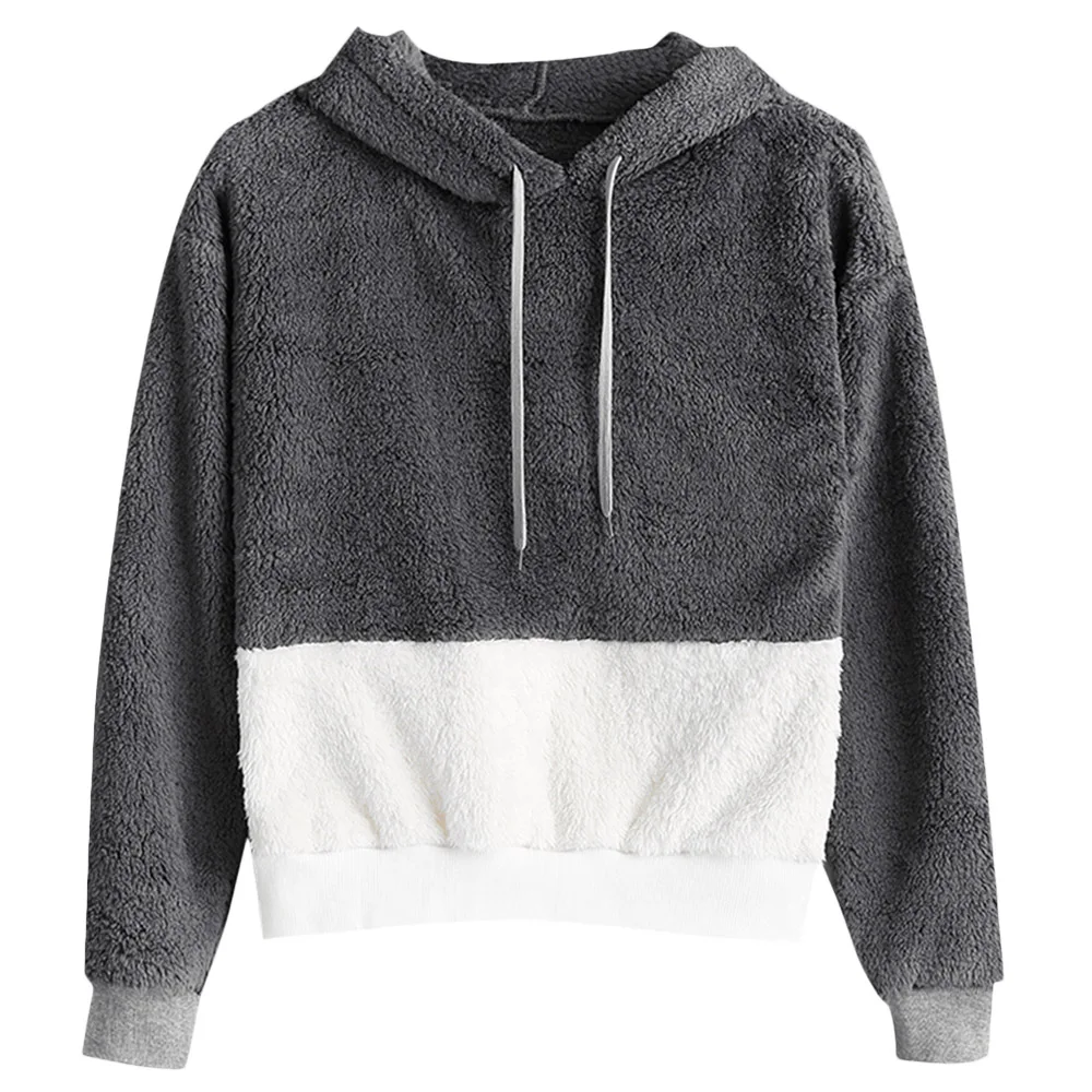 

ZAFUL Contrasting Drawstring Faux Shearling Teddy Hoodie