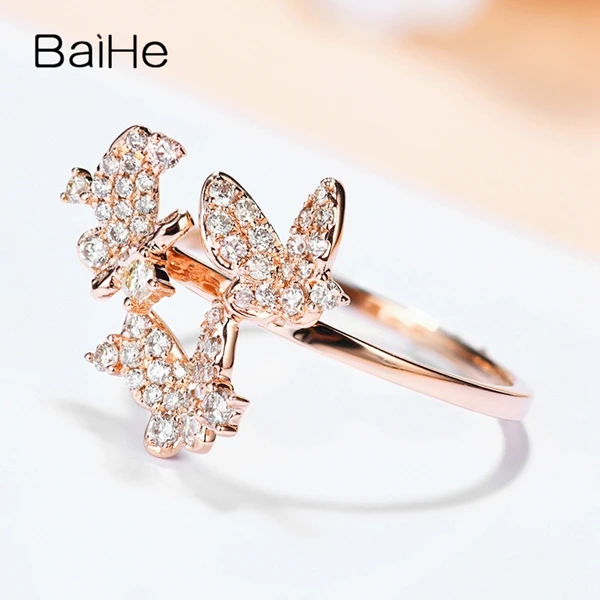 BAIHE Solid 14 K розовое золото всего 0.39ct сертифицированные H/SI натуральные Алмазы обручальные женские модные ювелирные изделия Подарочное кольцо
