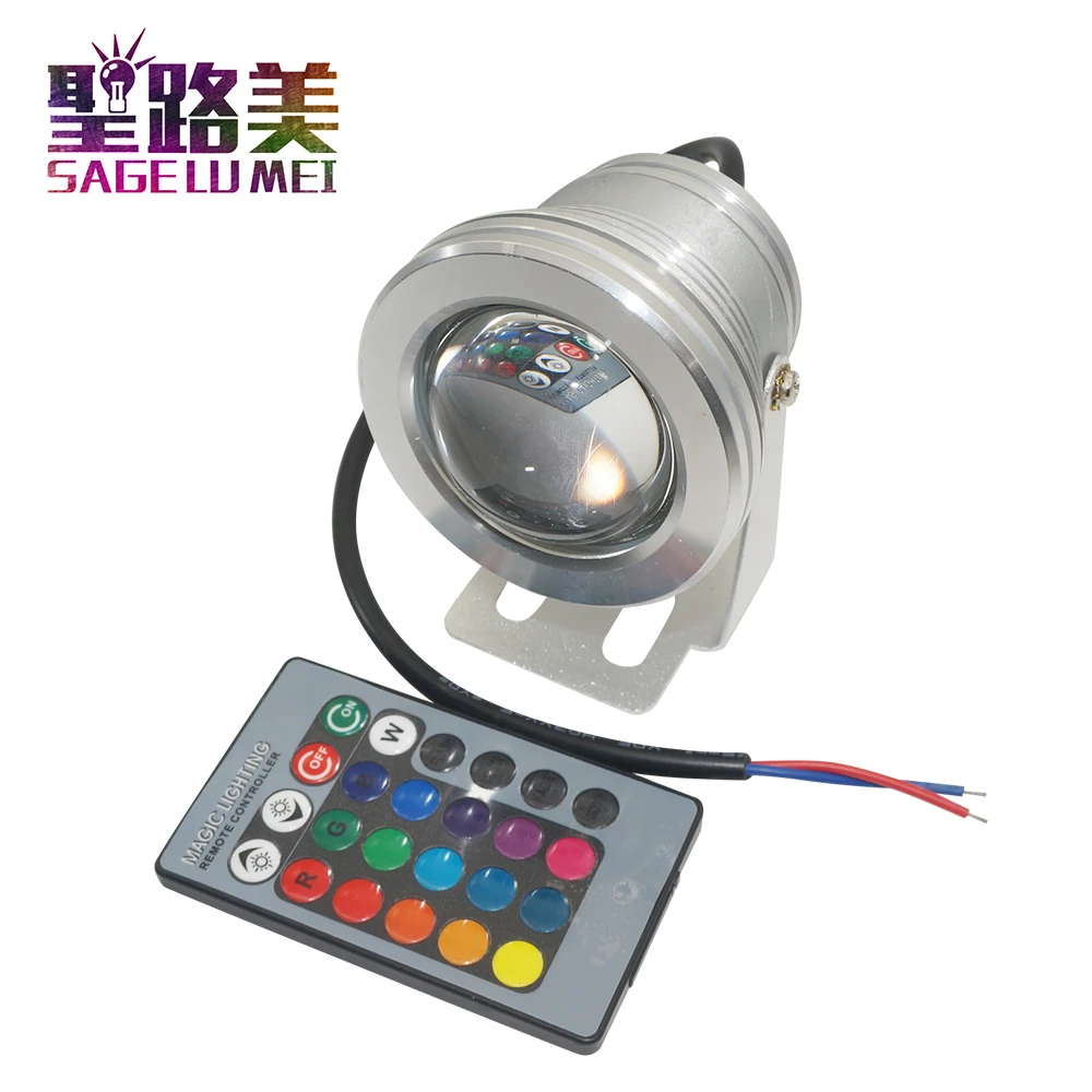 12V Открытый 10 Вт RGB подводный светодиодный точечный светильник Потолочные Светильник Цвет Изменение лампа IP68+ 24key ИК-пульт дистанционного управления