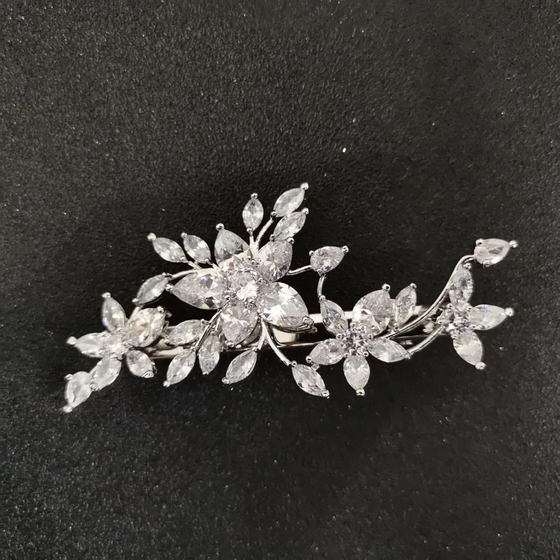 SLBRIDAL Prong Setting Clear Cubic Zirconia Flower свадебные заколки для волос свадебный CZ головной