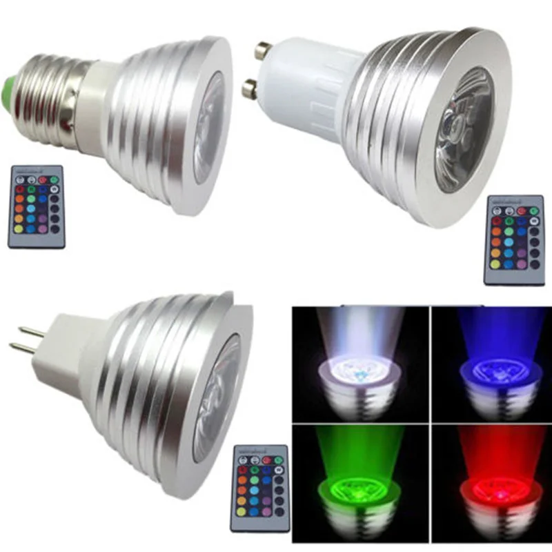 

Dimmable AC 85~265V 3W E14 E27 GU10 RGB Lampada LED Bulb Lamp 16 Color changing led Spot light Lampadas with Remote Control