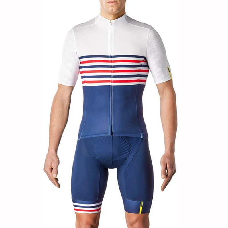 cycling set Mavic мужской велосипедный костюм с коротким рукавом, велосипедная майка белого и синего цвета, велосипедные шорты с 9d гелевой подкладкой CoolMax Tuta из силикона - Цвет: cycling set