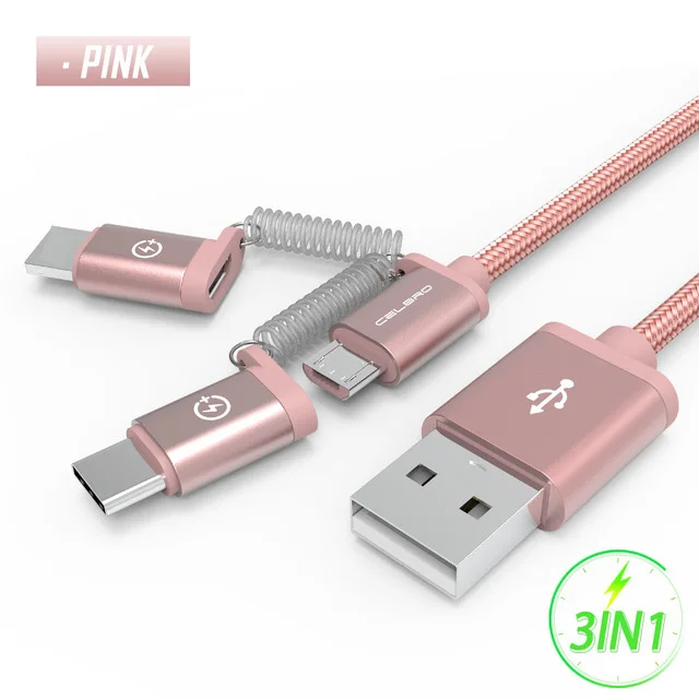 Pink 3 в 1 Micro usb type C кабель для быстрой зарядки для Xiaomi mi9 samsung s10 s9 Quick Charge 3,0 Android мобильный телефон Tipo C кабели для передачи данных - Цвет: Pink