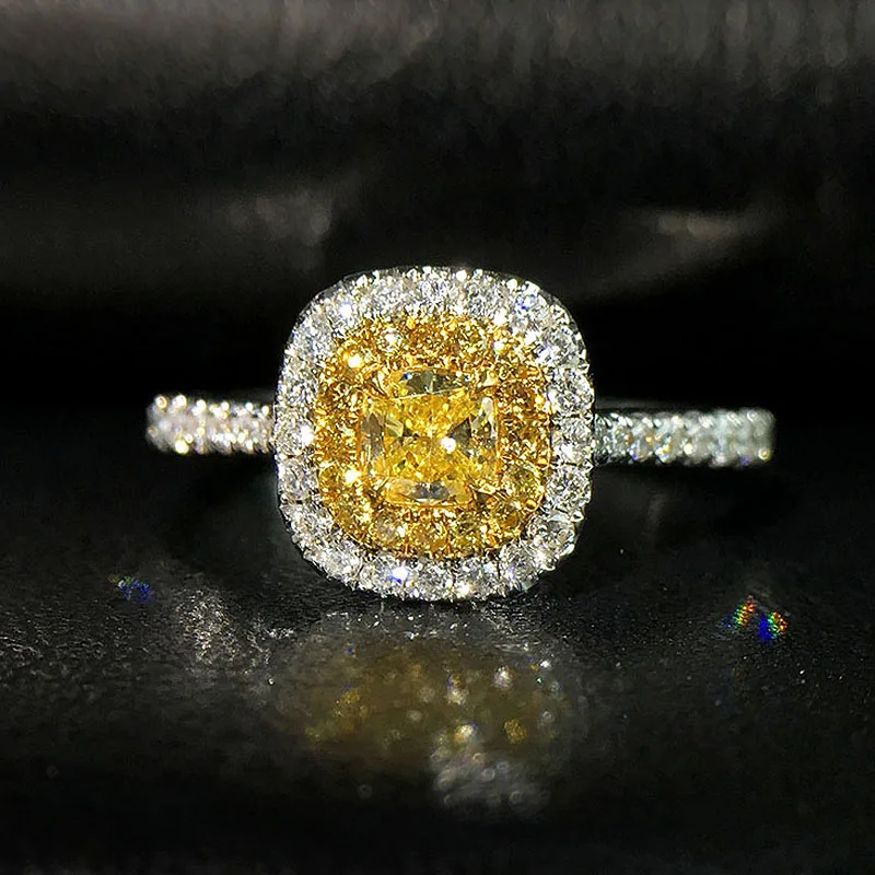 18K 750Au желтое золото Moissanite бриллиантовое кольцо DF цветное лабораторное алмазное