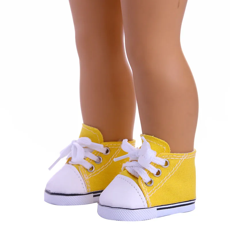18inch Dolls yellow Canvas Lace Up Sneakers Shoes for Doll Accessory m177 | Игрушки и хобби