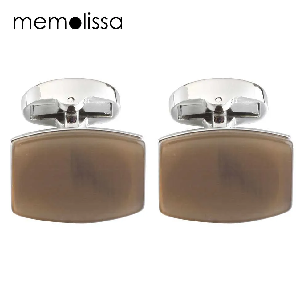

Luxury Opal Cufflinks for Mens Color Plated High Quality Brand Square Coffee Cat's Eye Stone Cuff links Best Gift