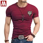 2021 брендовая мужская футболка с вышивкой волка, хлопковая футболка с коротким рукавом, весна-лето, повседневные мужские облегающие футболки с круглым вырезом, размер S-5XL