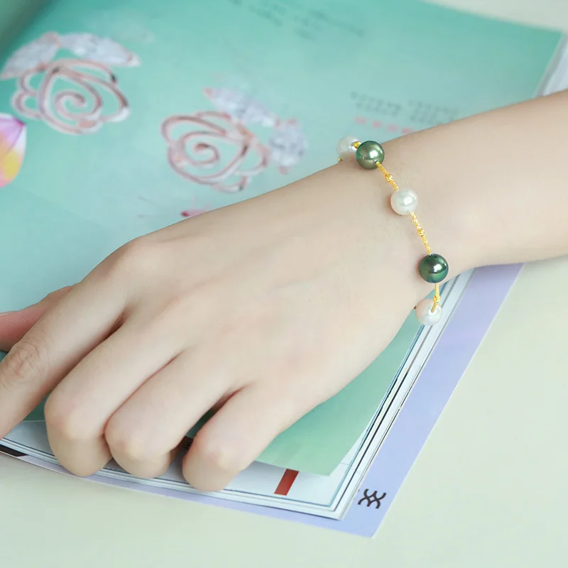 [YS] Бесплатная доставка жемчужный браслет с морской водой 8-9 мм Tahitian &amp Akoya 18 k