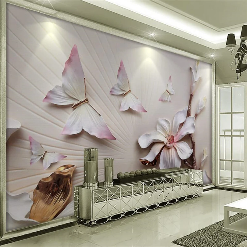 Простые и элегантные 3D стерео обои с магнолиями бабочками пользовательские