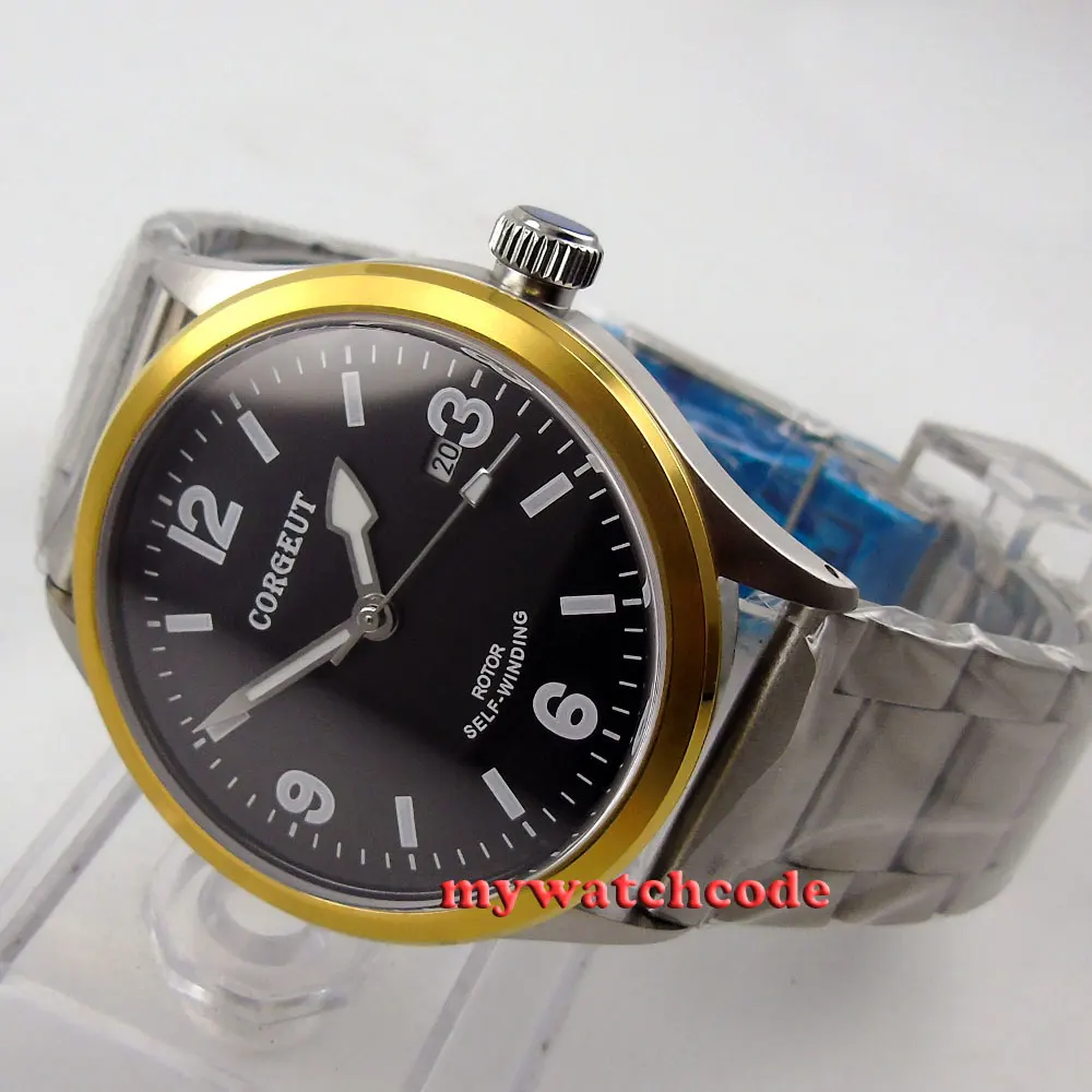 

41mm corgeut black dial gold bezel miyota Automatic movement mens wrist watch 63