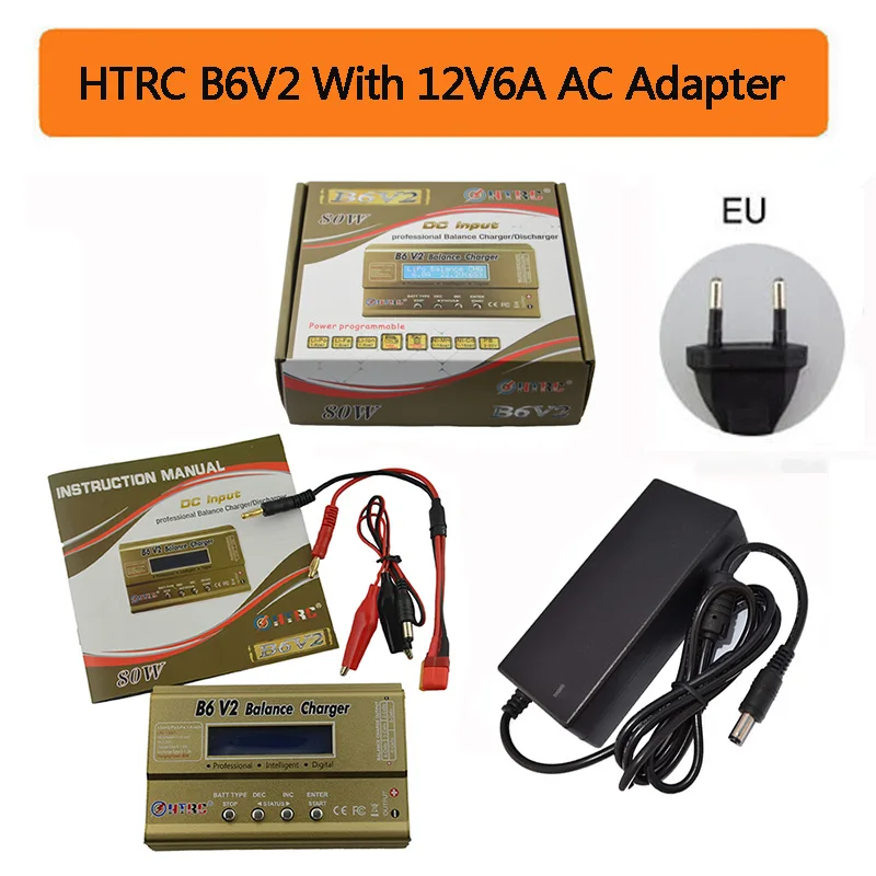 HTRC Imax B6 V2 80 Вт Профессиональная цифровая батарея баланс зарядное устройство Dis зарядное устройство для LiHV LiPo LiIon LiFe NiCd NiMH PB батарея - Цвет: b6v2 with EU Adapter