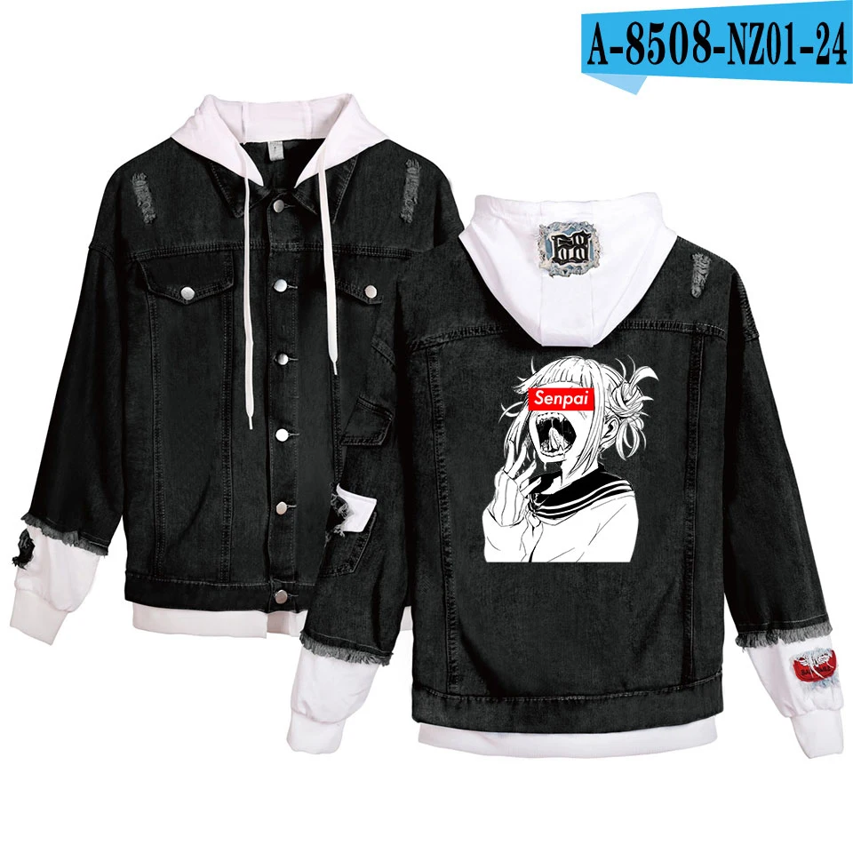 Senpai Women Denim Jacket Girls Casual Ripped Hole Jeans Coat Female Plus Size Hooded Outerwear Spring Autumn Jackets