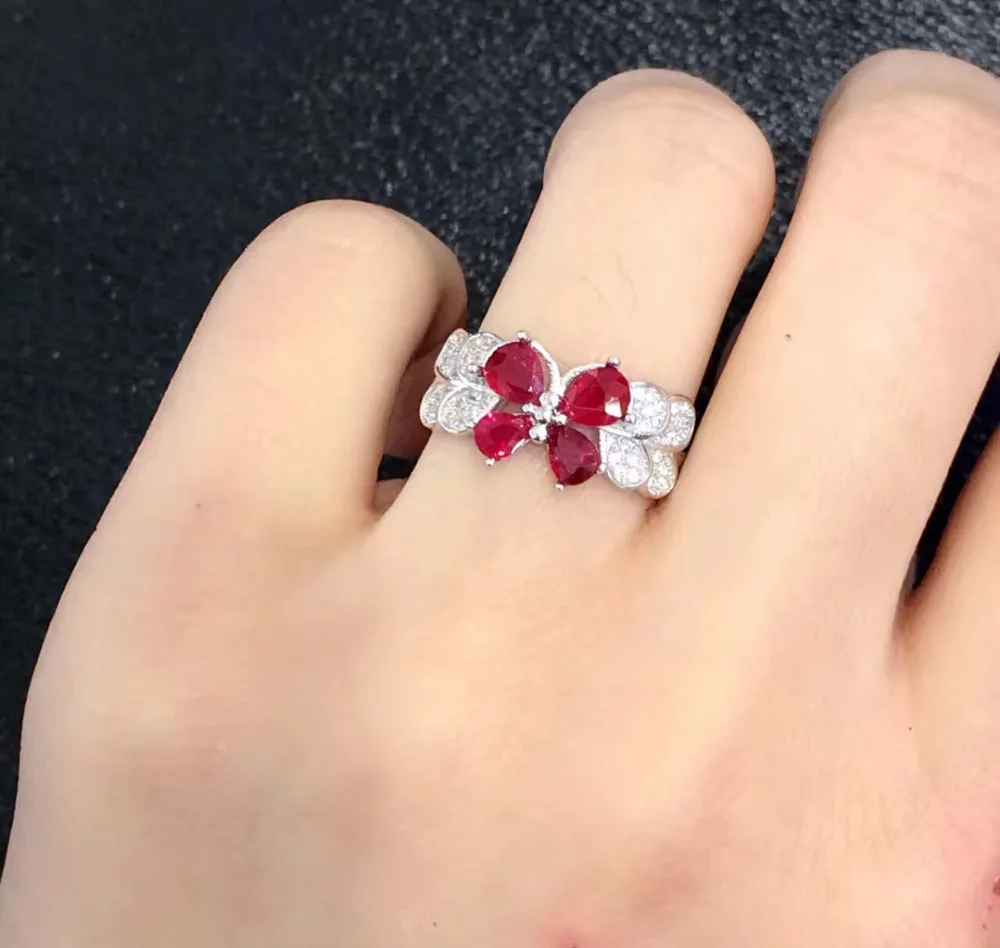 Qi Xuan_Fashion Jewelry_Red Stone Простой Элегантный женский Rings_S925 солидный Серебряный Модный
