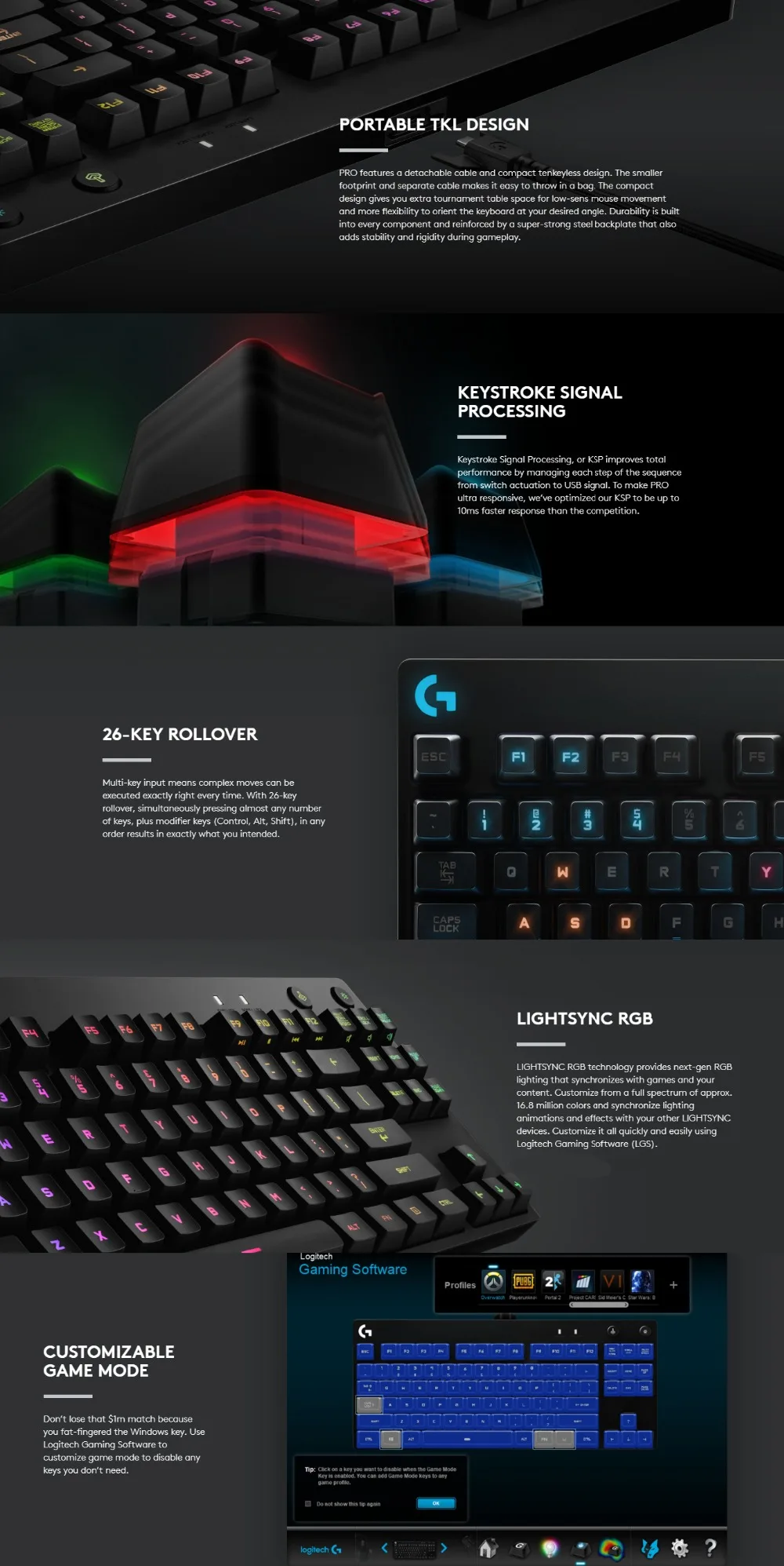 Игровая клавиатура logitech G PRO RGB программируемая проводная USB Подключаемая ROMER-G Omron Switch для игр PUBG DOTA2 MOBA FPS