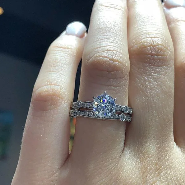 

Vintage Round CZ Wedding Ring Set for Woman Party Finger Jewelry Gift Dropshipping 2 PCS/Set