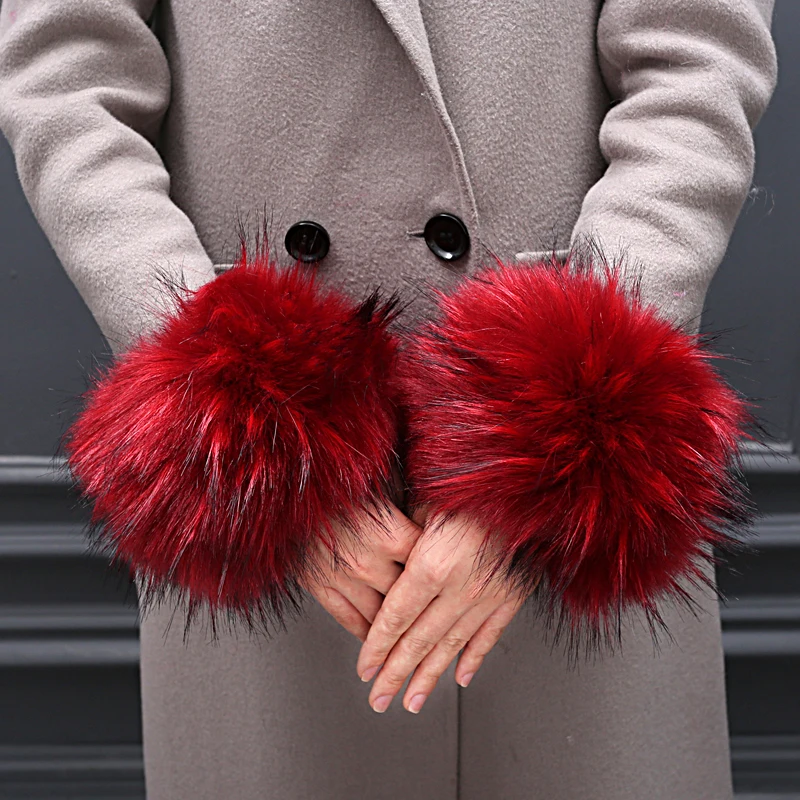 Наручники из искусственного лисьего меха рукава енота декоративное кольцо