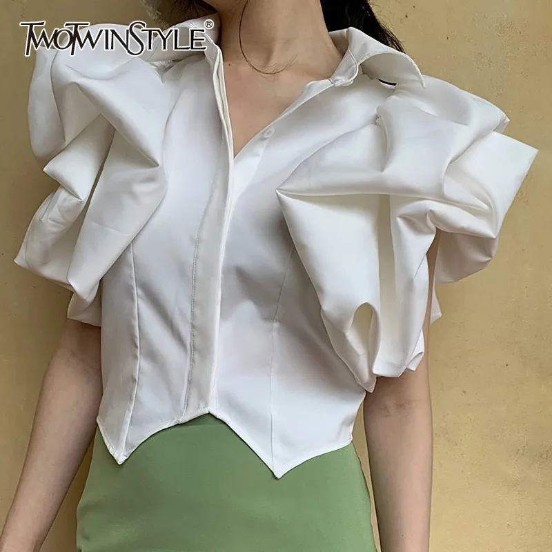 

Женская блузка с оборками TWOTWINSTYLE, белая блузка с отложным воротником и короткими рукавами на лето 2020