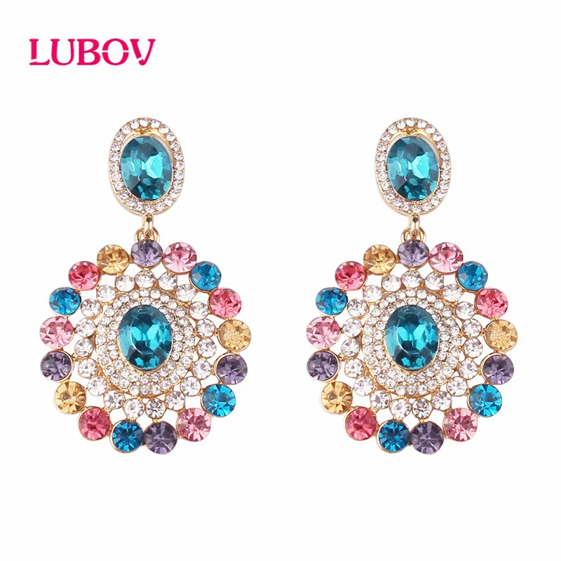 

LUBOV Multi-color Acrylic Stone Loop Drop Earrings Elegant Crystal Round Pendant Dangle Earrings for Women Party Jewelry New