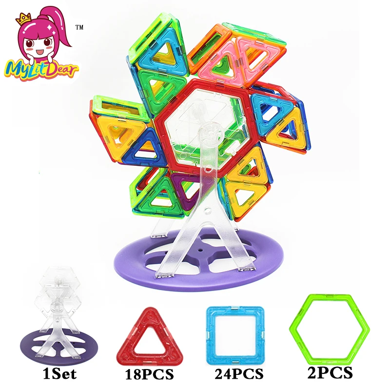 

MylitDear 45Pcs Big Size Magnetic Building Blocks Ferris Wheel Brick Designer Enlighten Bricks Magnetic Toys For Children