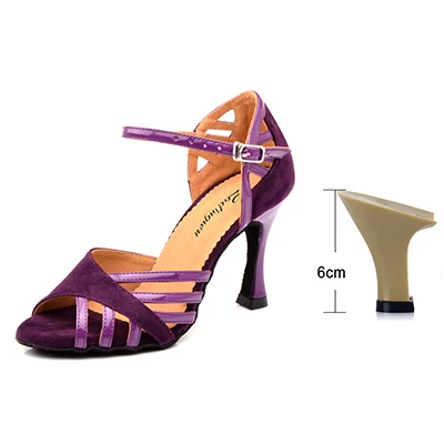 Purple 6cm Ladingwu/туфли для латинских танцев; женские замшевые и полиуретановые новые фиолетовые вечерние танцевальные туфли для сальсы; женские кроссовки на каблуке 9 см - Цвет: Purple 6cm