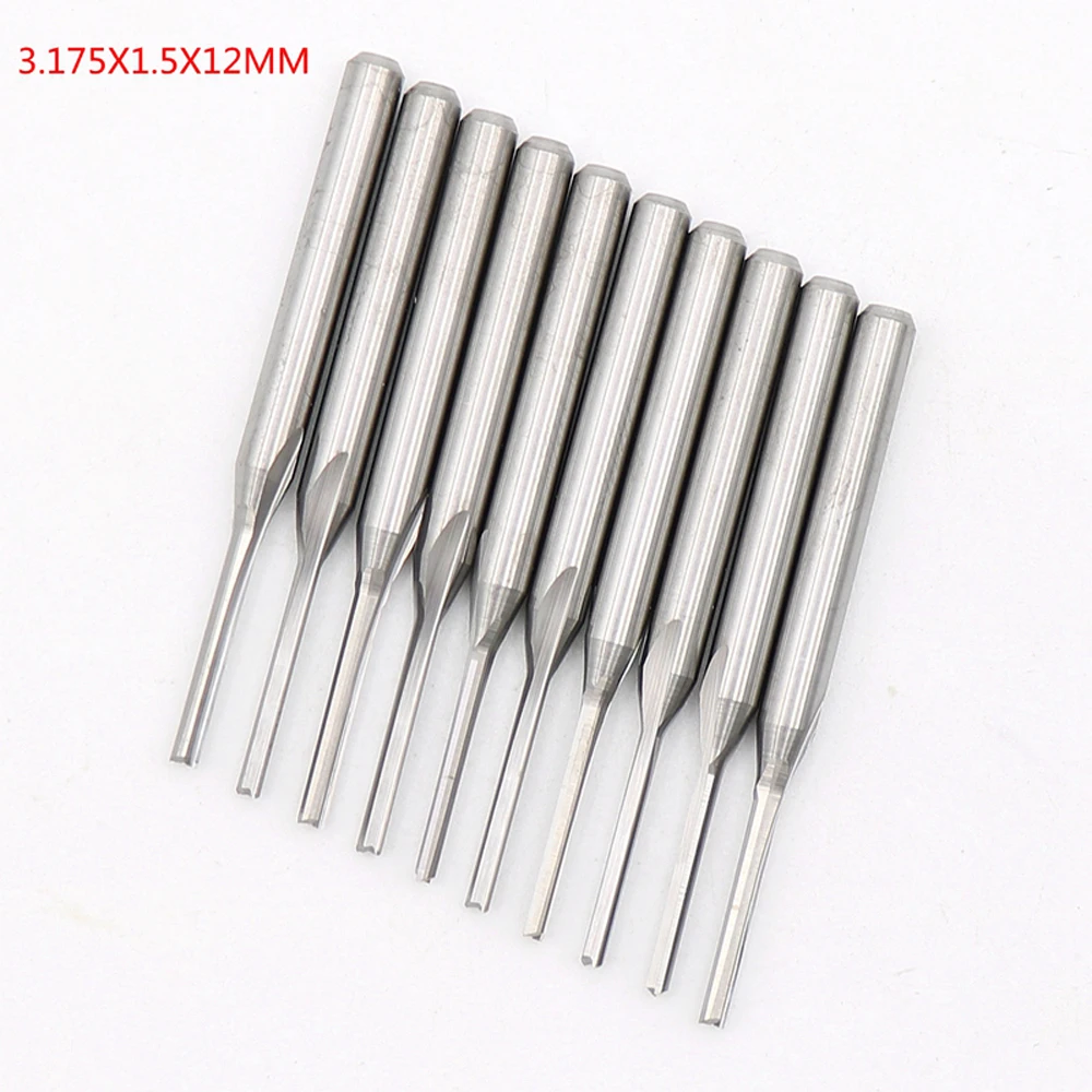 

10X 3.175X1.5X12MM Straight Flute CNC Milling Cutter Tungsten Wood Router Cutter