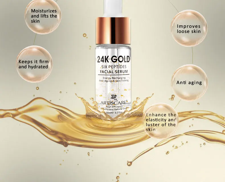 ARTISCARE 24K Gold шесть сыворотка с пептидами+ витамин С Сыворотка+ Гиалуроновая кислота Сыворотка против старения увлажняющая отбеливание ярче сыворотка
