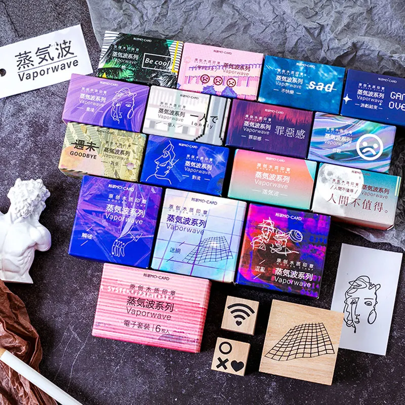 1 комплект Vaporwave серия деревянный штамп деревянные резиновые штампы для Handmade