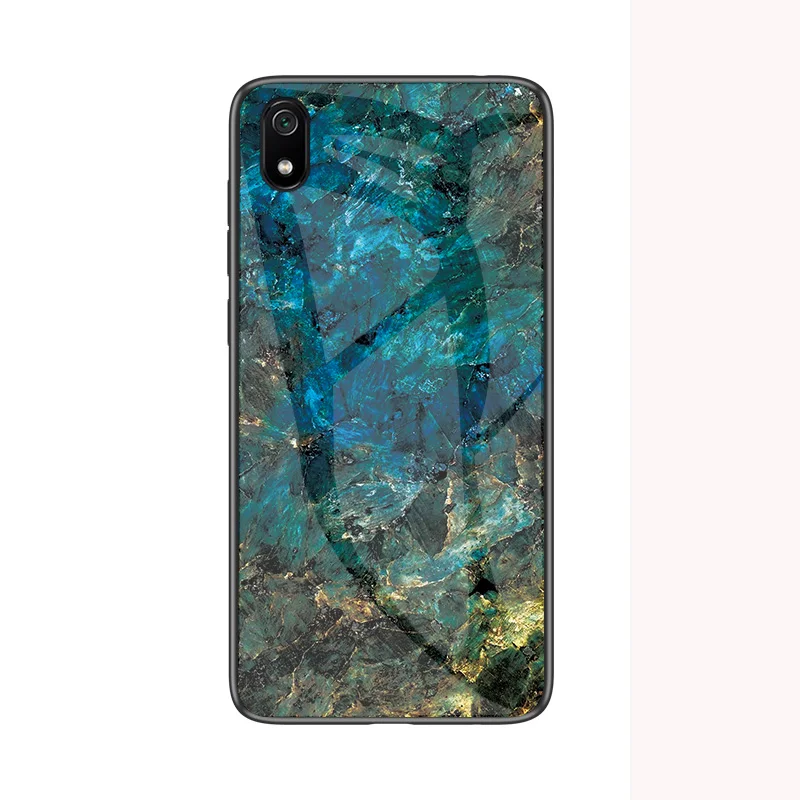 Для Xiaomi Redmi 7A чехол из мраморного глянцевого закаленного стекла Мягкий Силиконовый противоударный жесткий чехол для телефона Xiomi Redmi 7 Redmi7 6,26" - Цвет: Emerald Green