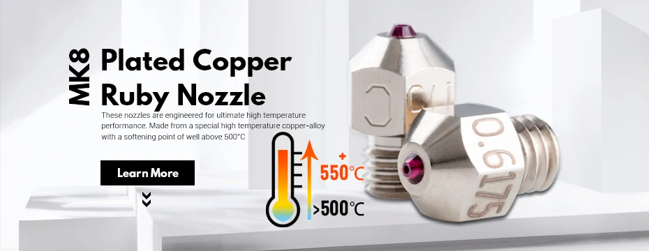 trianglelab MK8 Plated Copper ruby nozzle Ultra high temperature Compatible with special materials PETG ABS PEI PEEK NYLON