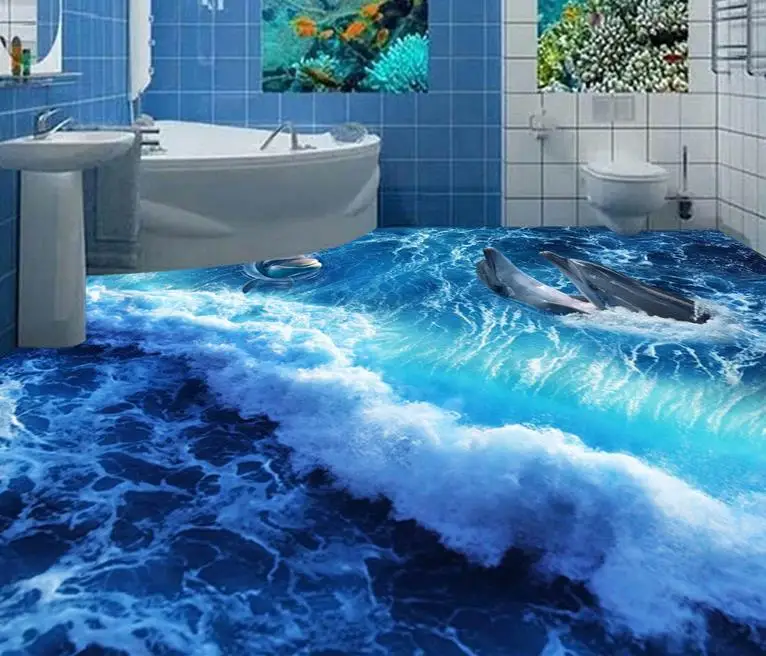 Европейские 3d напольные ПВХ водные обои роспись для гостиной Дельфин волны