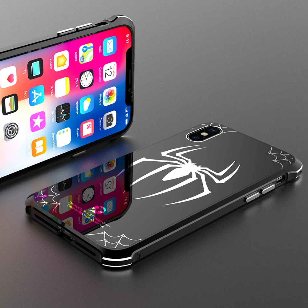 Алюминиевый бампер с акриловой задней крышкой чехол Человек паук для iPhone XS Max XR X 8